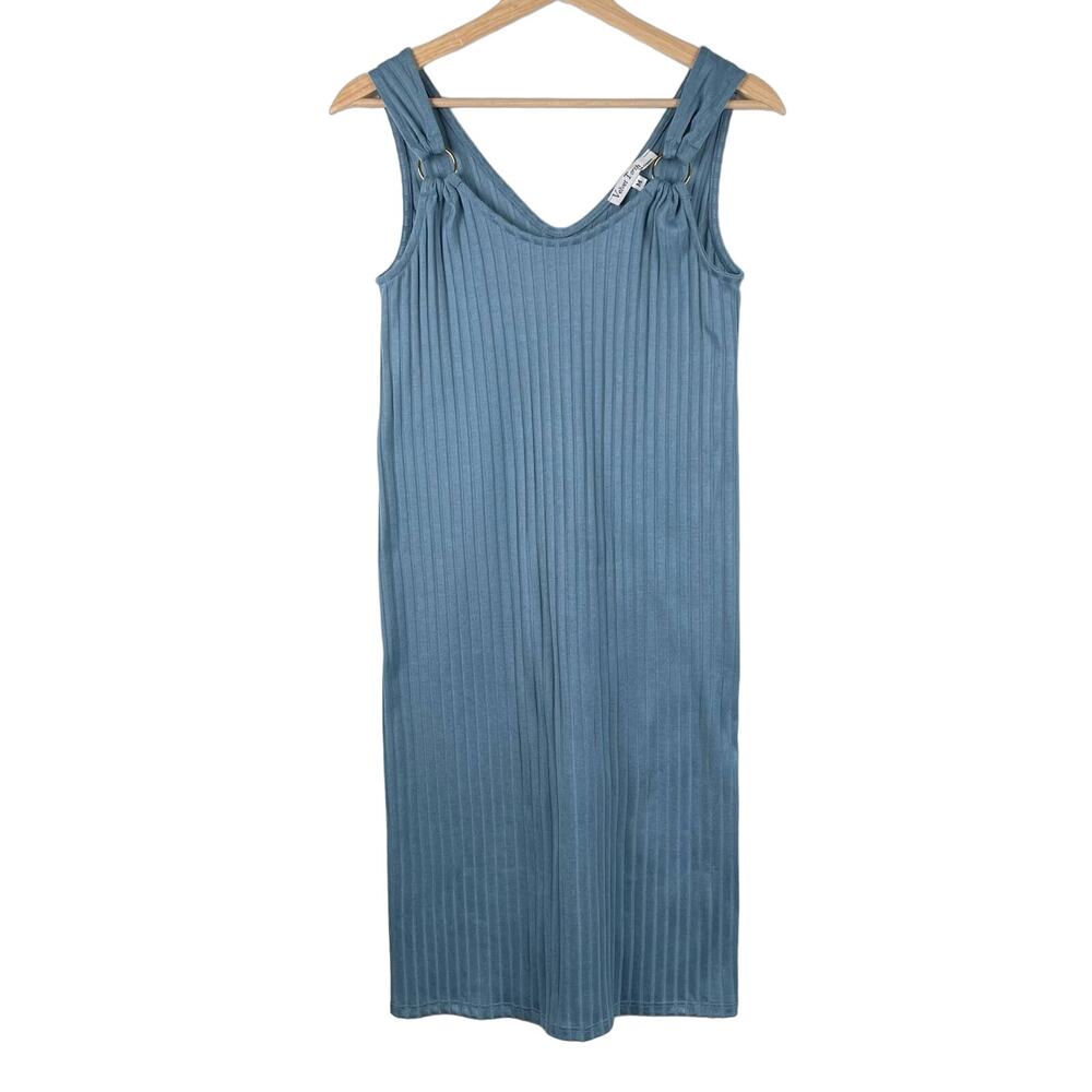 Velvet Torch Blue Ribbed Knit Tank Dress Minimalist Size Medium NWOT